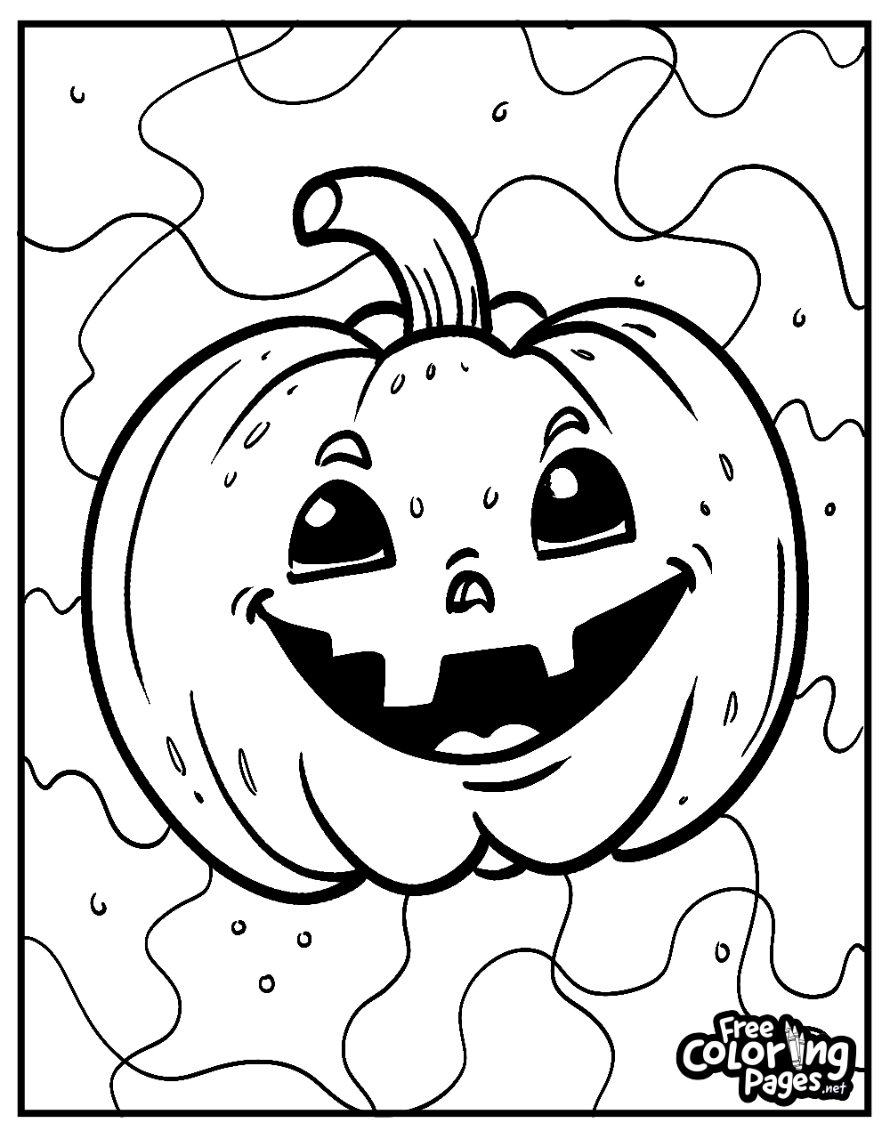 Overflowing jack-o'-lantern candy bowl on a delightful Halloween coloring sheet