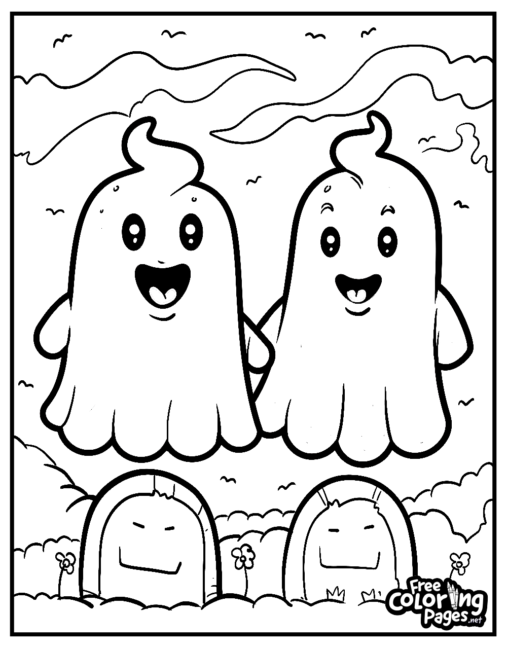 Cheerful jack-o'-lantern on an easy Halloween coloring page for family fun