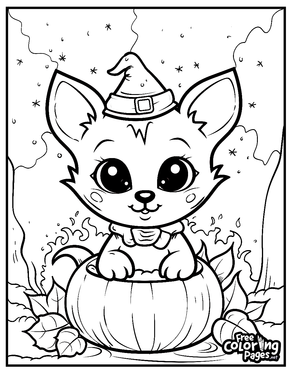 Adorable puppy sitting in a pumpkin on an adult Halloween coloring sheet