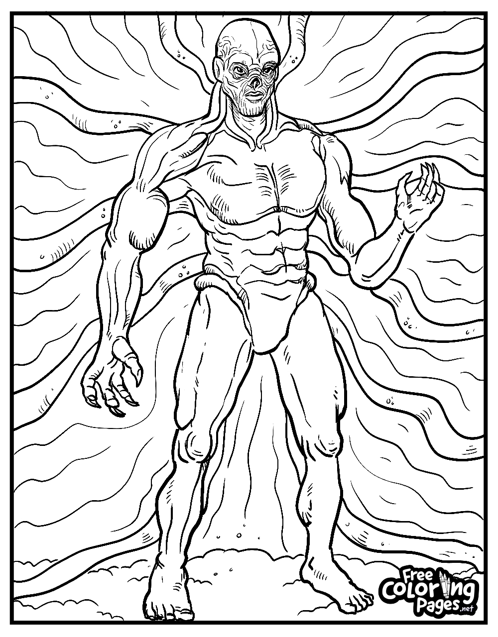 Halloween Stranger Things coloring pages printable with a detailed depiction of the fearsome Mind Flayer for a chilling coloring experience