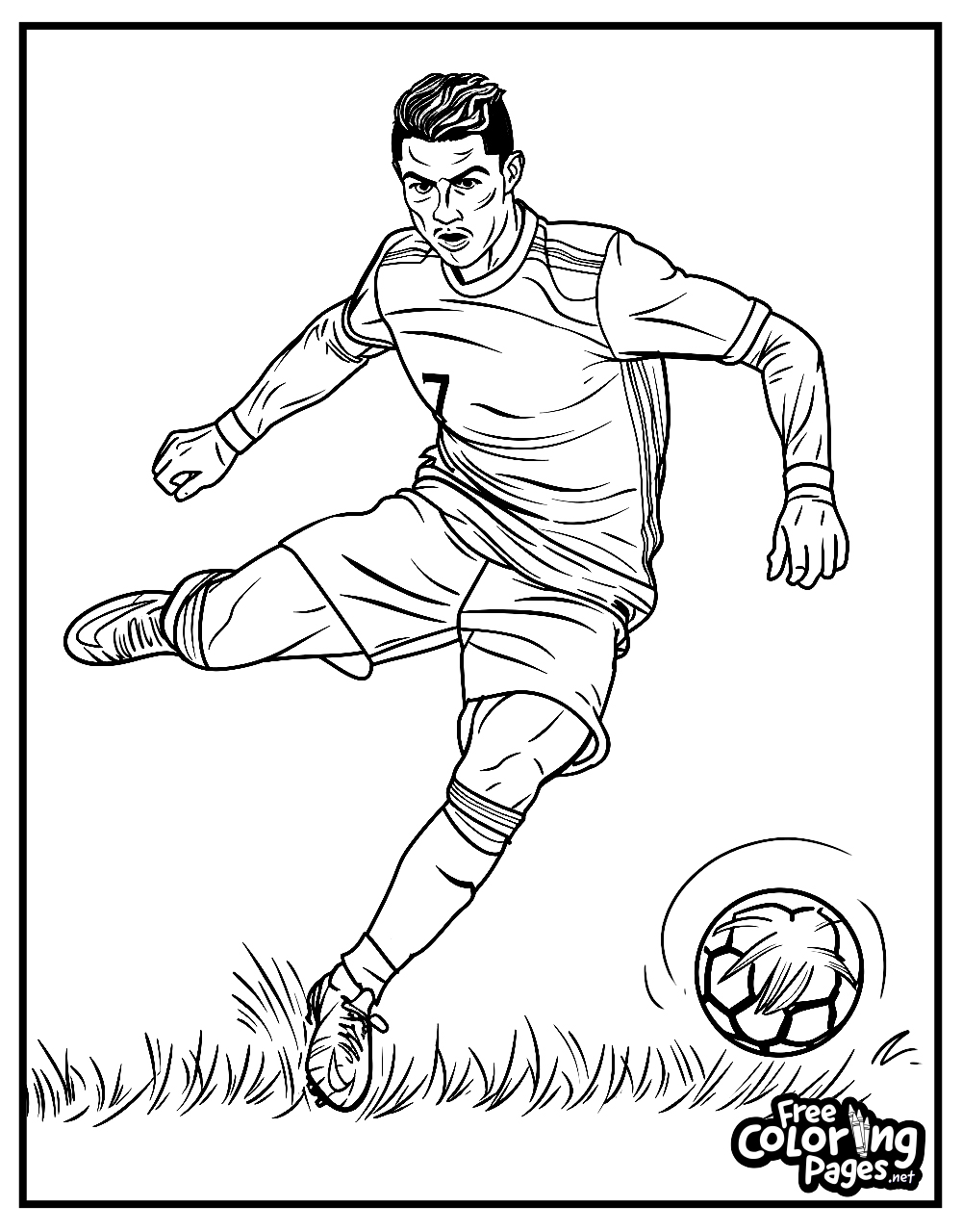 Ronaldo easy coloring pages designed with an action-packed moment of the sports icon, perfect for children and adult coloring page enthusiasts to enjoy a creative pastime.