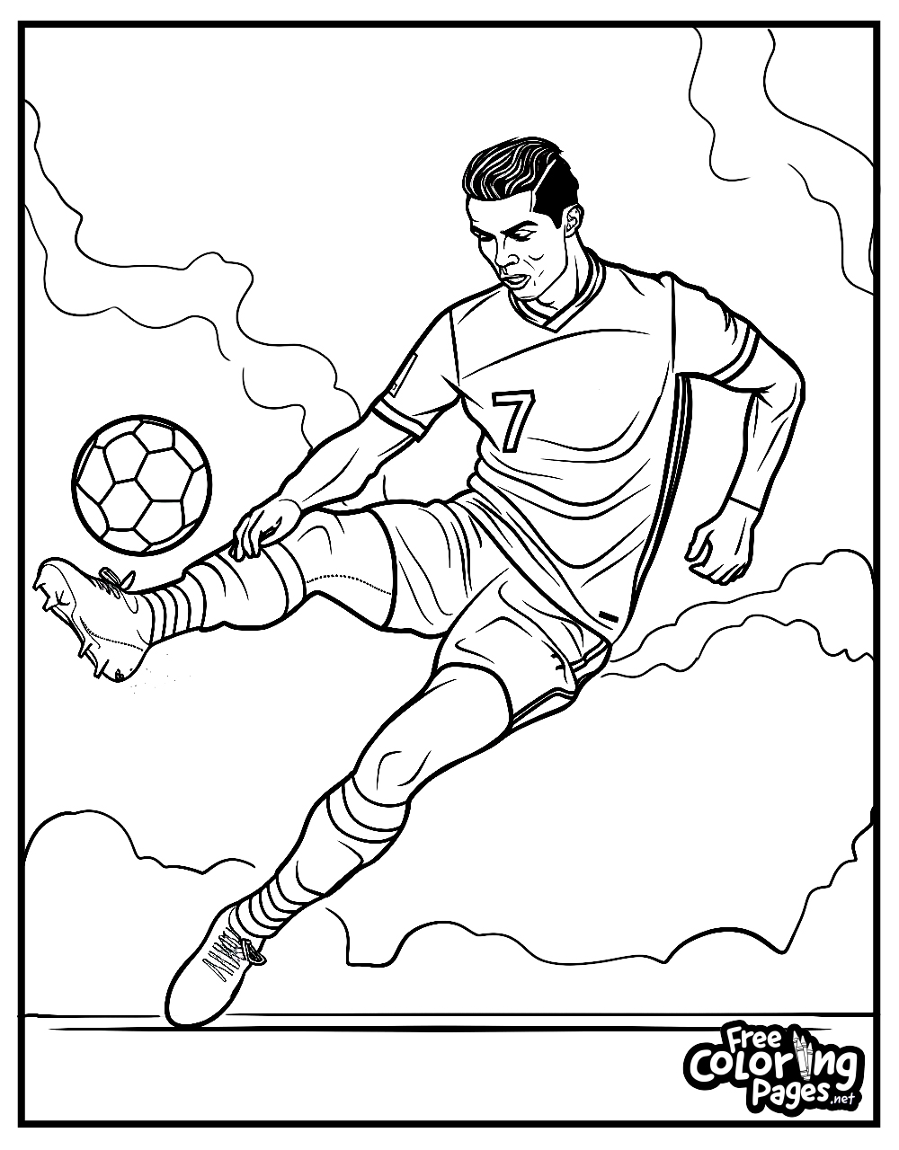 Ronaldo coloring pages free download features the player in an athletic pose during a match, perfect for adding color to by both young fans and adult enthusiasts.