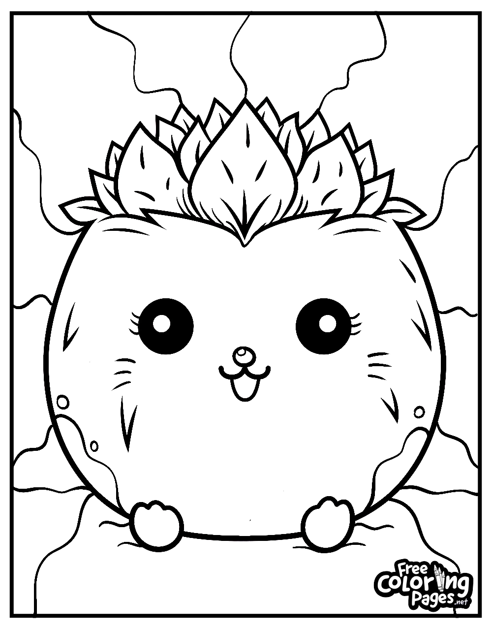 Squishmallows adult coloring page presenting a single character with a fiery crown, ideal for Squishmallows adult coloring pages printable