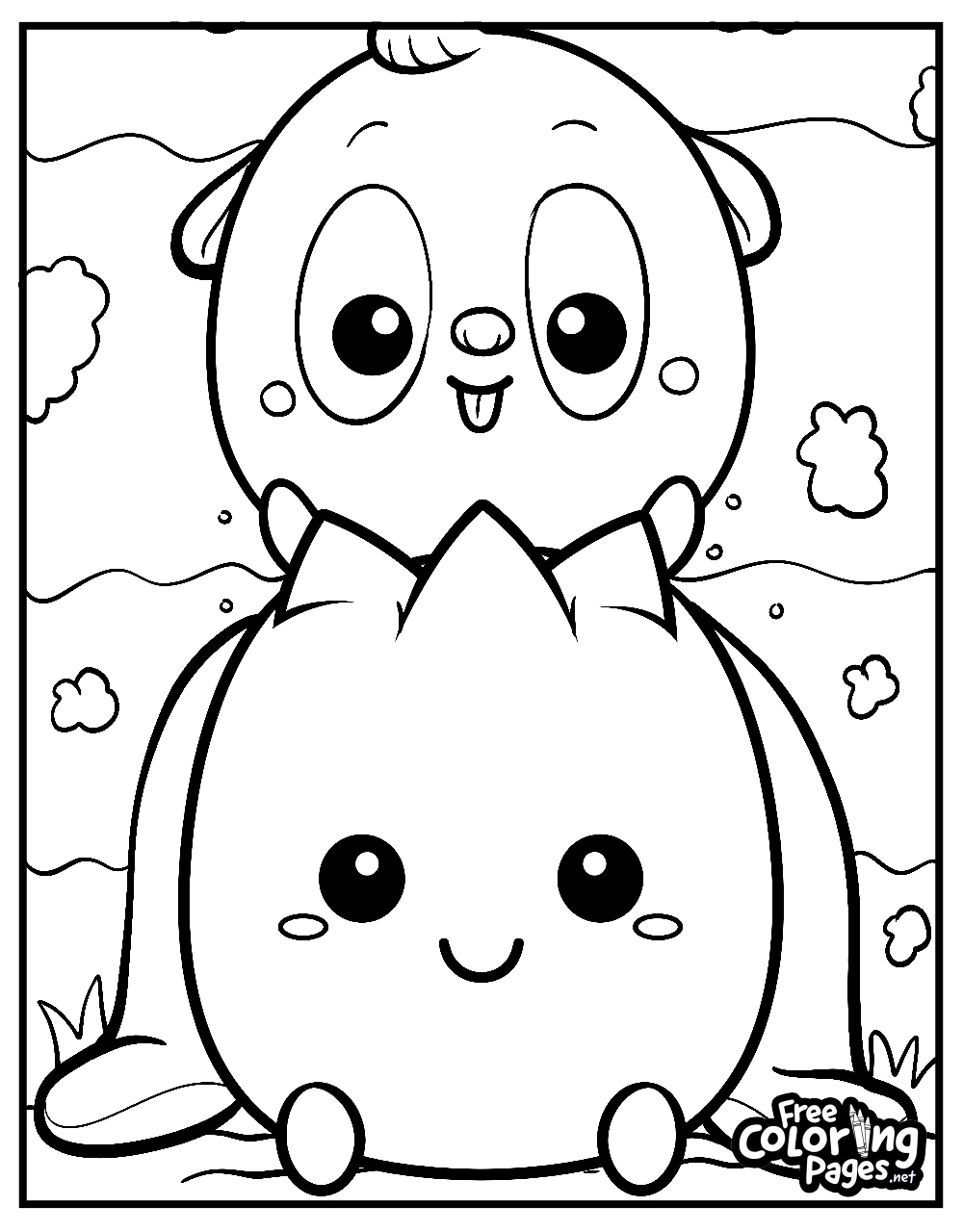 Squishmallows coloring page of a pair nestled in a shell, a delightful choice for Squishmallows easy coloring pages or Squishmallows coloring pages for kids