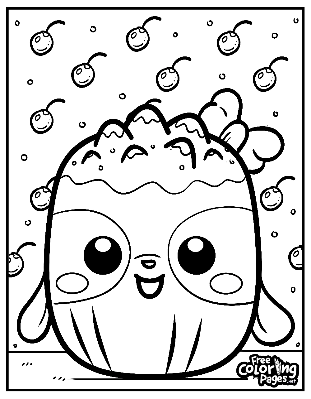 Squishmallows coloring sheets for kids featuring a cheerful character topped with whipped cream, perfect for Squishmallows free coloring pages printable