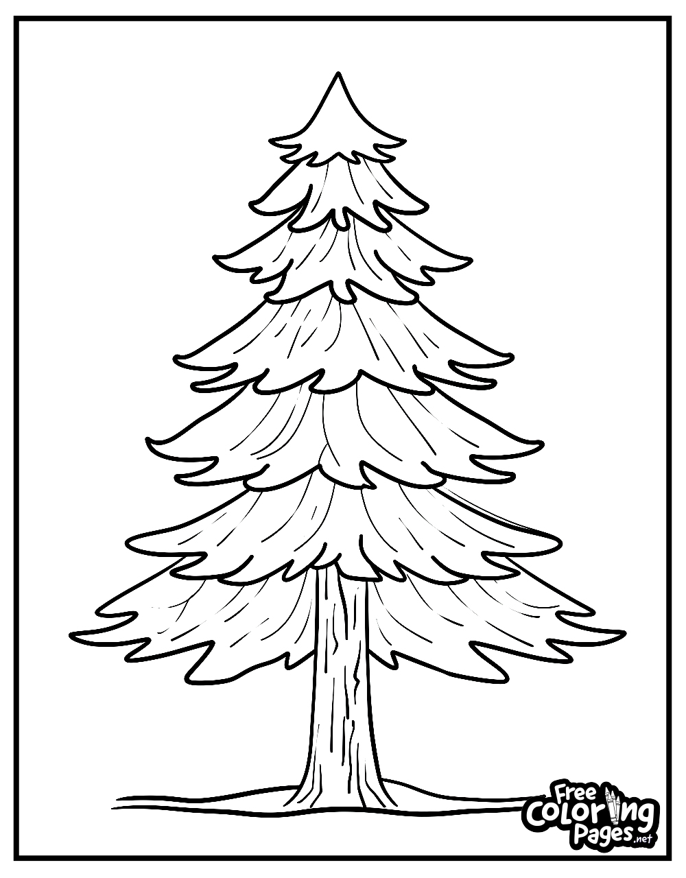 Kiddies coloring pages printable of a majestic pine tree, perfect for environmental education and creativity