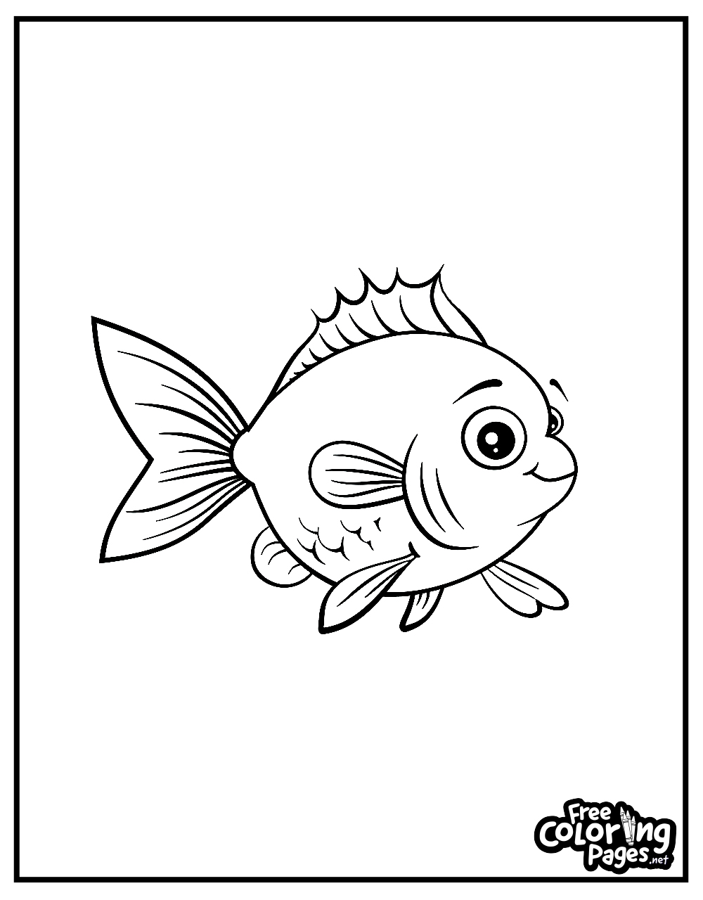 Kiddies printable coloring pages of a cheerful fish, perfect for teaching kids about aquatic life