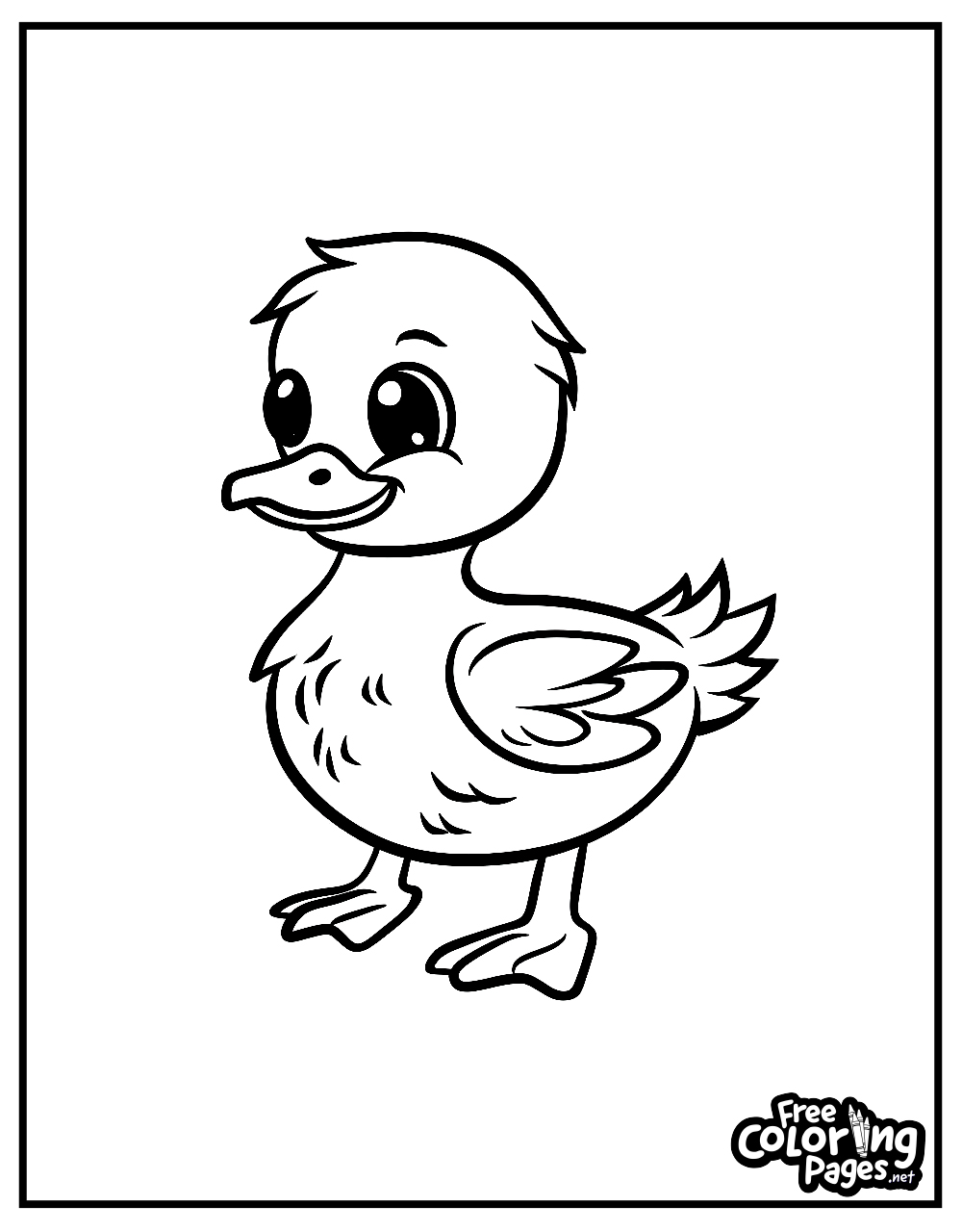 Kiddies coloring pages for kids featuring a friendly duckling, great for animal-themed coloring activities