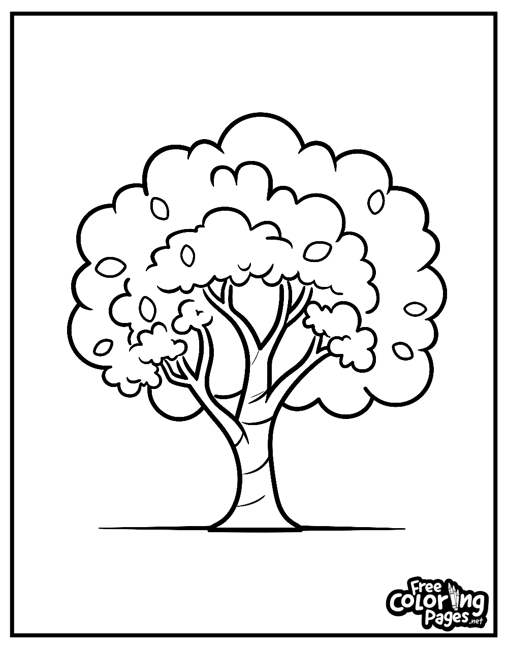 Kiddies printable coloring pages of a lush tree, suitable for all ages, providing a relaxing coloring experience