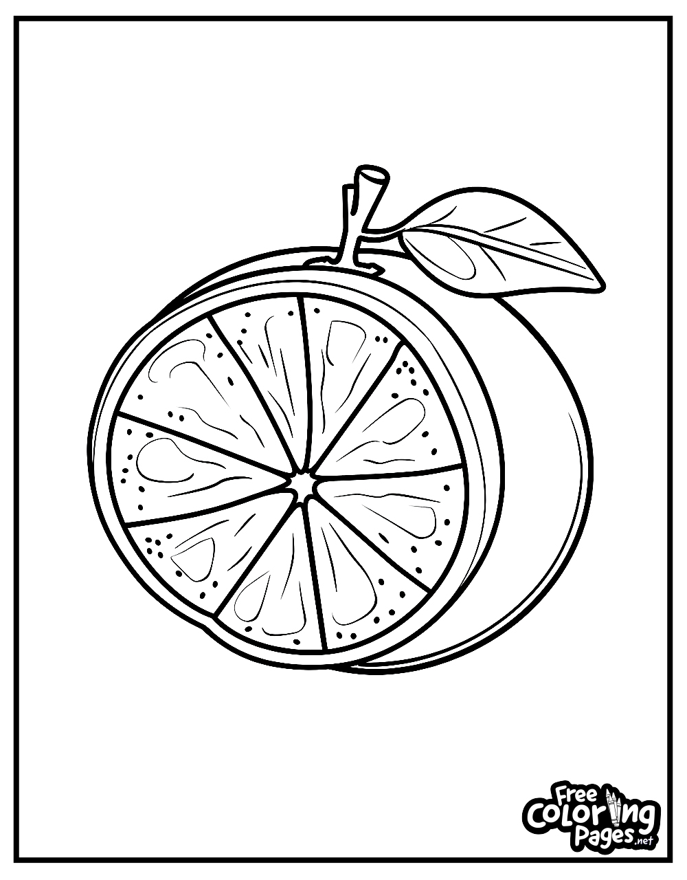 Kiddies free coloring pages for kids depicting a detailed slice of lemon, ideal for educational and recreational activities