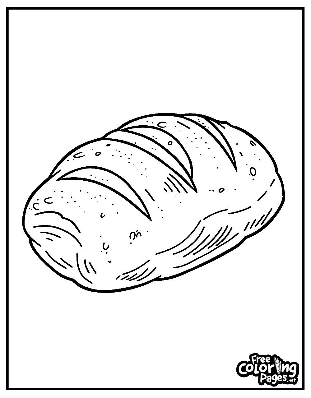 Kiddies adult coloring pages printable featuring a realistic loaf of bread, suitable for adult coloring enthusiasts looking for complexity