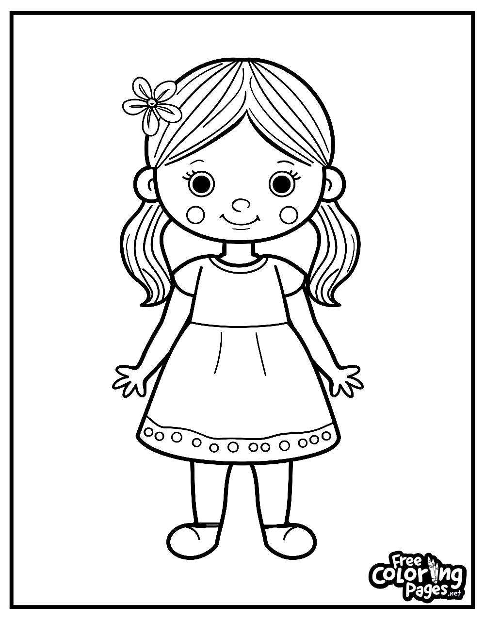 Kiddies free coloring pages printable of a cartoon girl, ideal for girls looking to express creativity through coloring