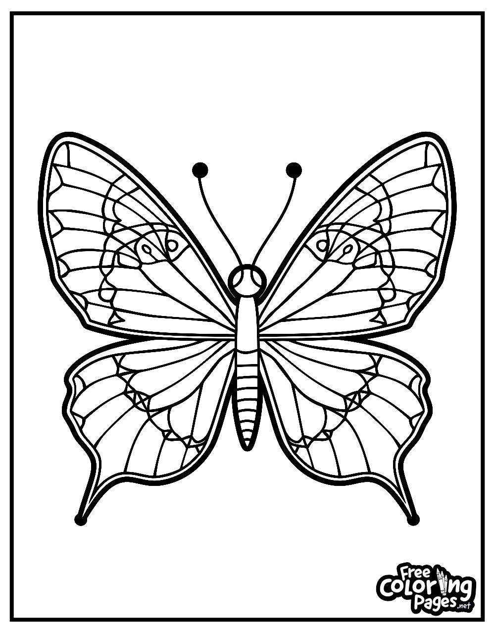 Butterfly printable coloring pages with a minimalist design and clear patterns, suitable for beginners