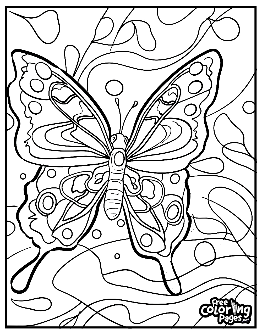 Butterfly coloring pages free download featuring a butterfly with a mix of large and small wing patterns